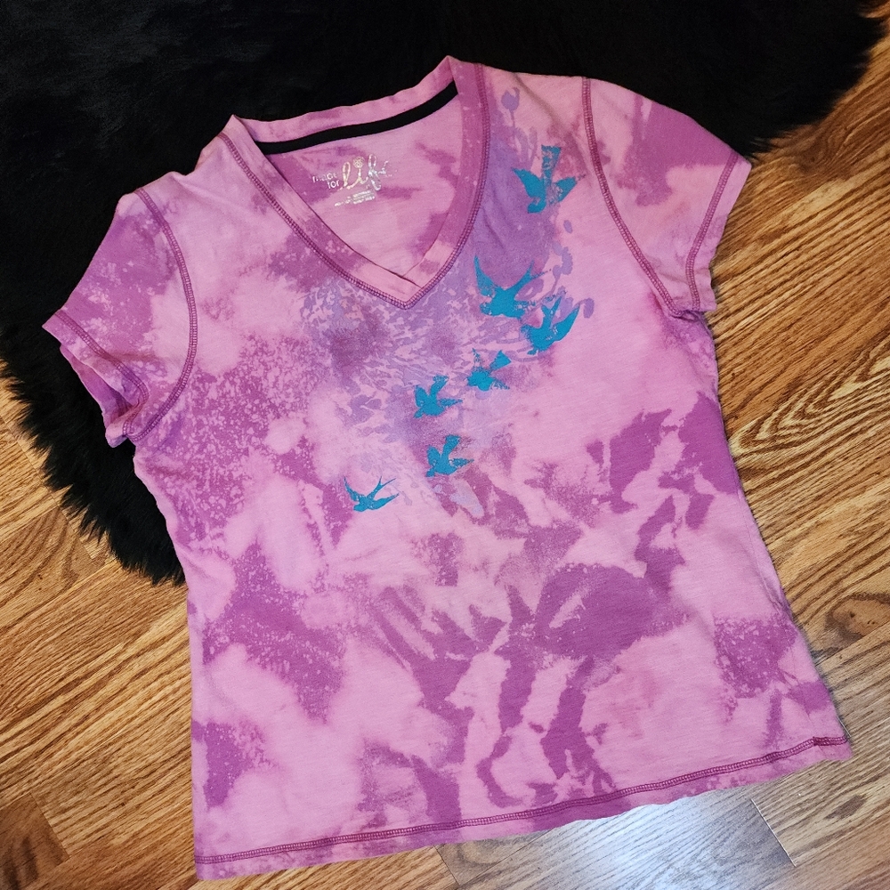 Y2K V-Neck Short-Sleeve Custom Reverse Tie Dye Tee Women's Size PL